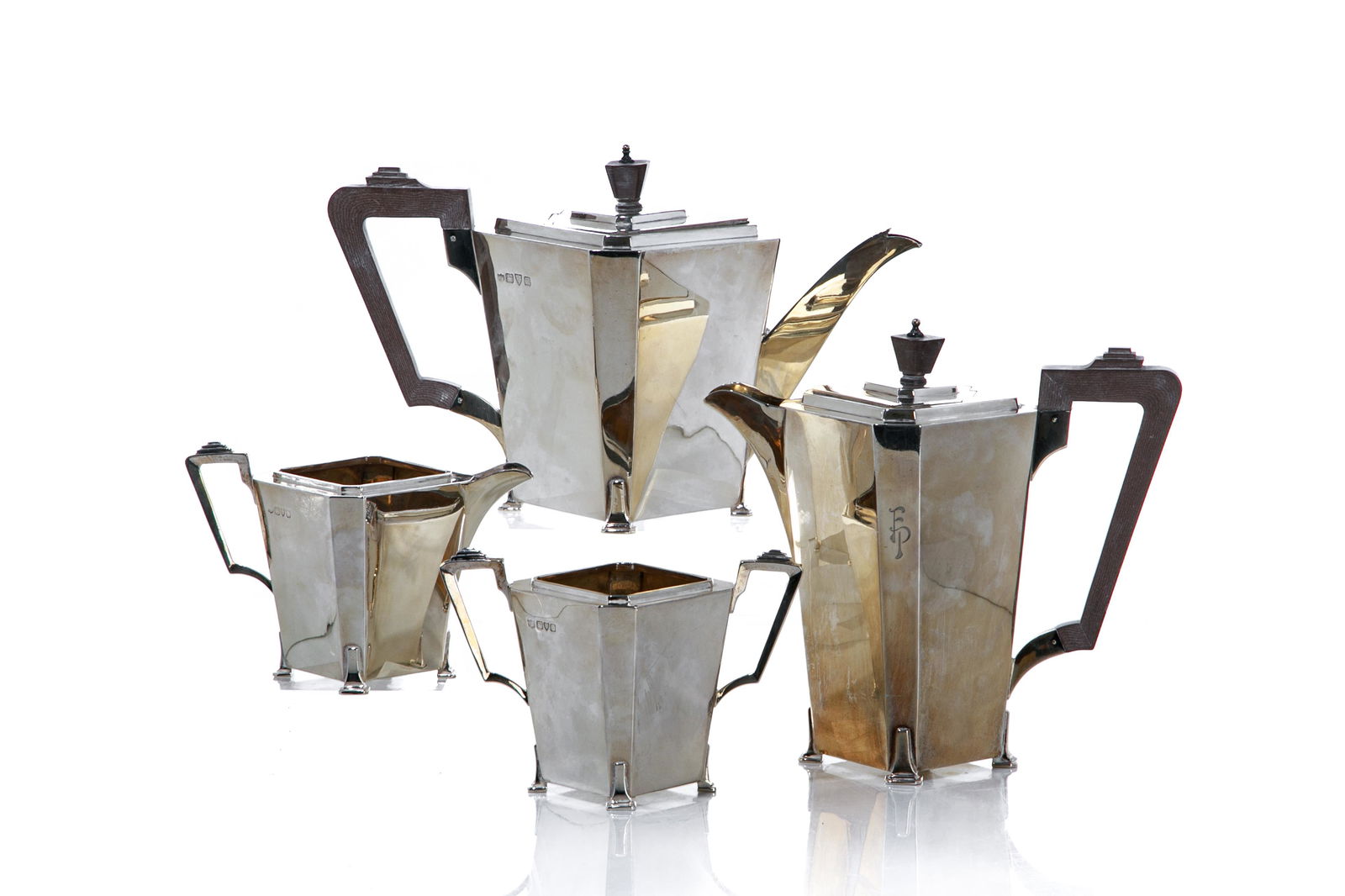 FOUR PIECE EDWARDIAN SILVER TEA SERVICE, 1,675g (1 of 5)