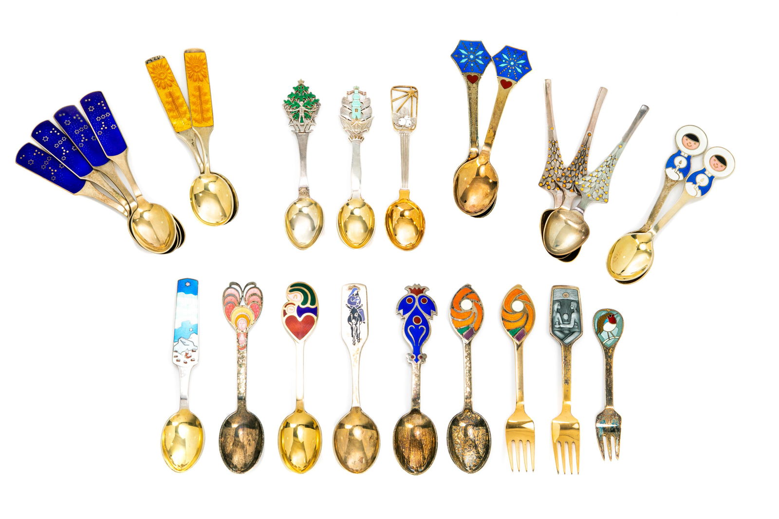 25 DANISH SILVER GILT & ENAMEL CHRISTMAS SPOONS (1 of 13)