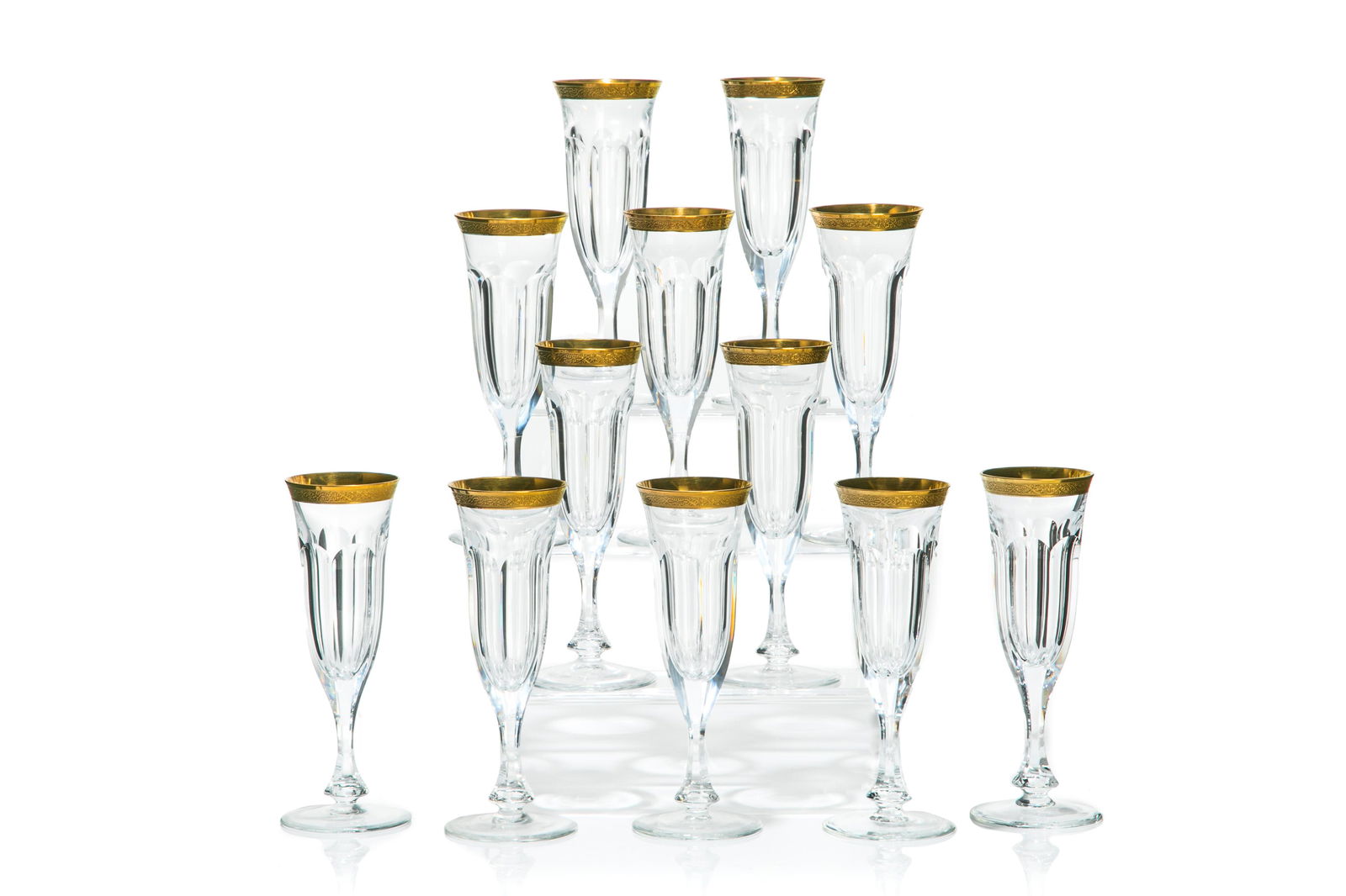 TWELVE MOSER LADY HAMILTON GOLD CHAMPAGNE FLUTES (1 of 2)
