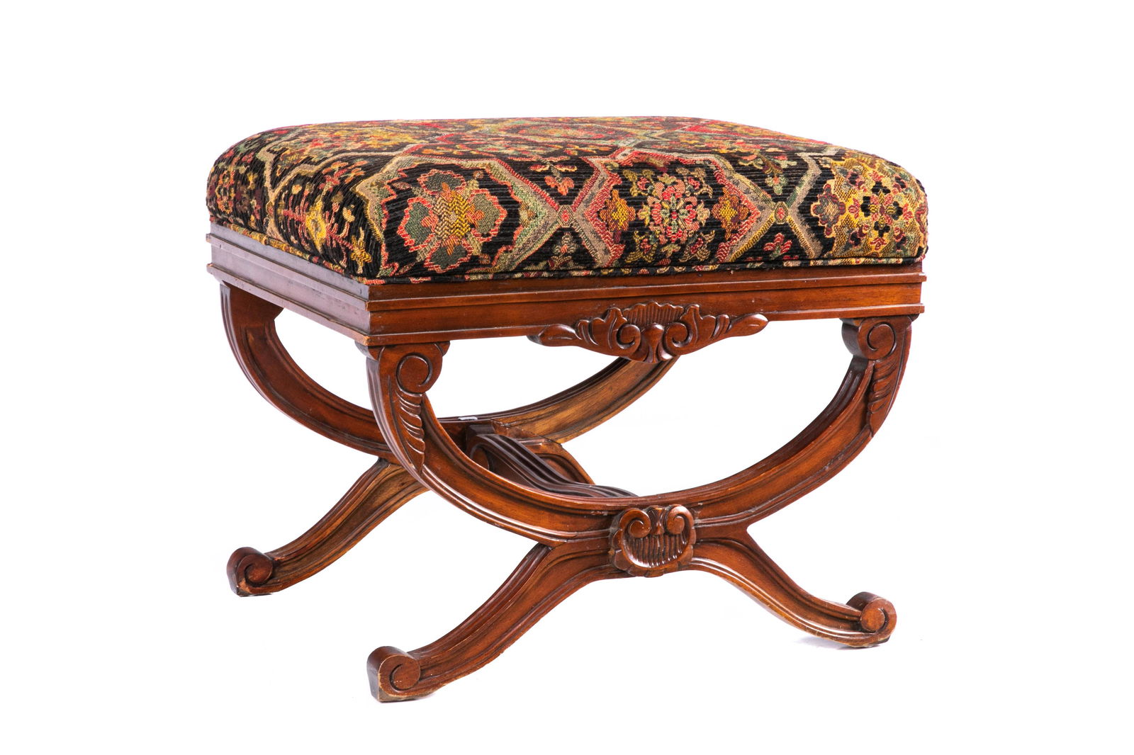 TAPESTRY UPHOLSTERED X-FORM STOOL (1 of 4)
