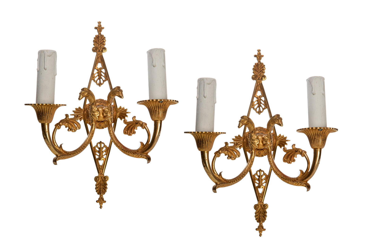 PAIR OF FRENCH EMPIRE STYLE BRONZE WALL SCONCES (1 of 2)