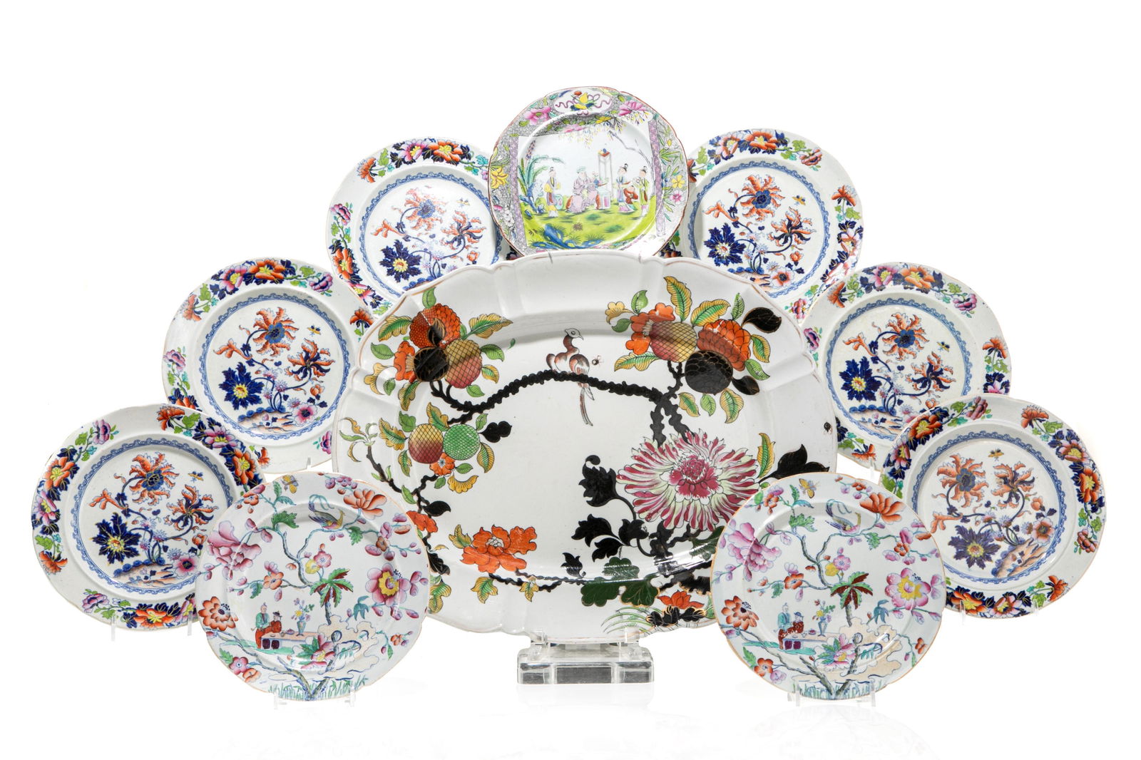 TWELVE ENGLISH IRONSTONE PLATES & PLATTER (1 of 11)
