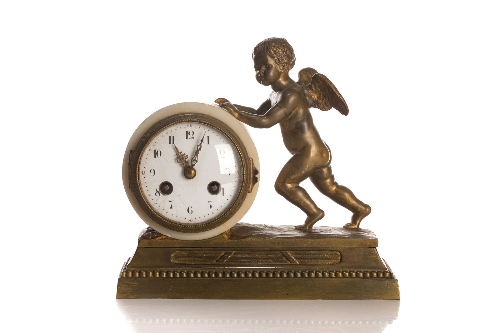 FRENCH GILT METAL & MARBLE MANTLE CLOCK (1 of 7)
