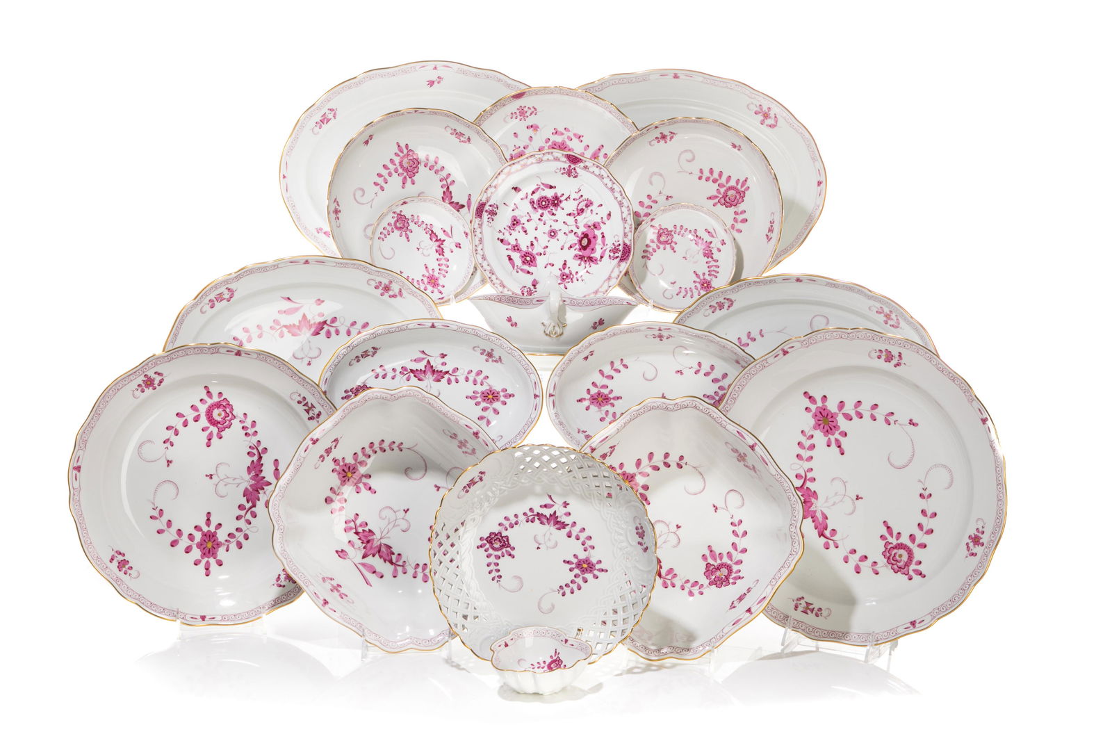 19 MEISSEN PINK INDIAN PATTERN SERVING ITEMS (1 of 7)