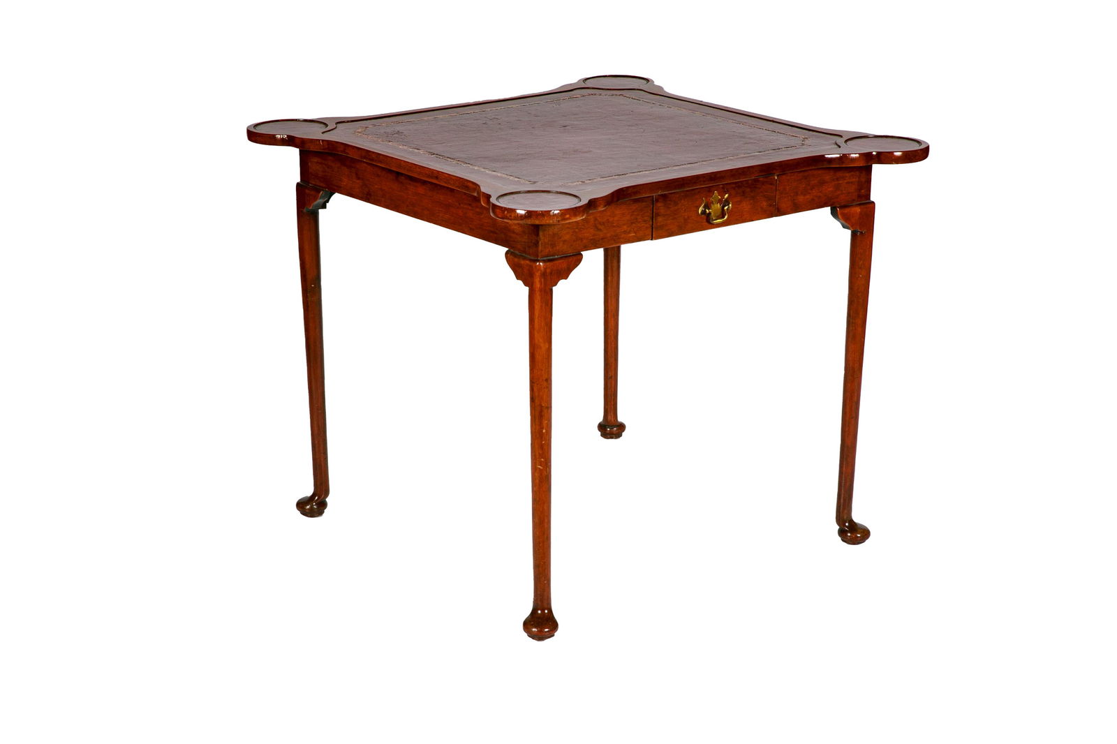 TOOLED LEATHER TOP BRIDGE TABLE (1 of 5)