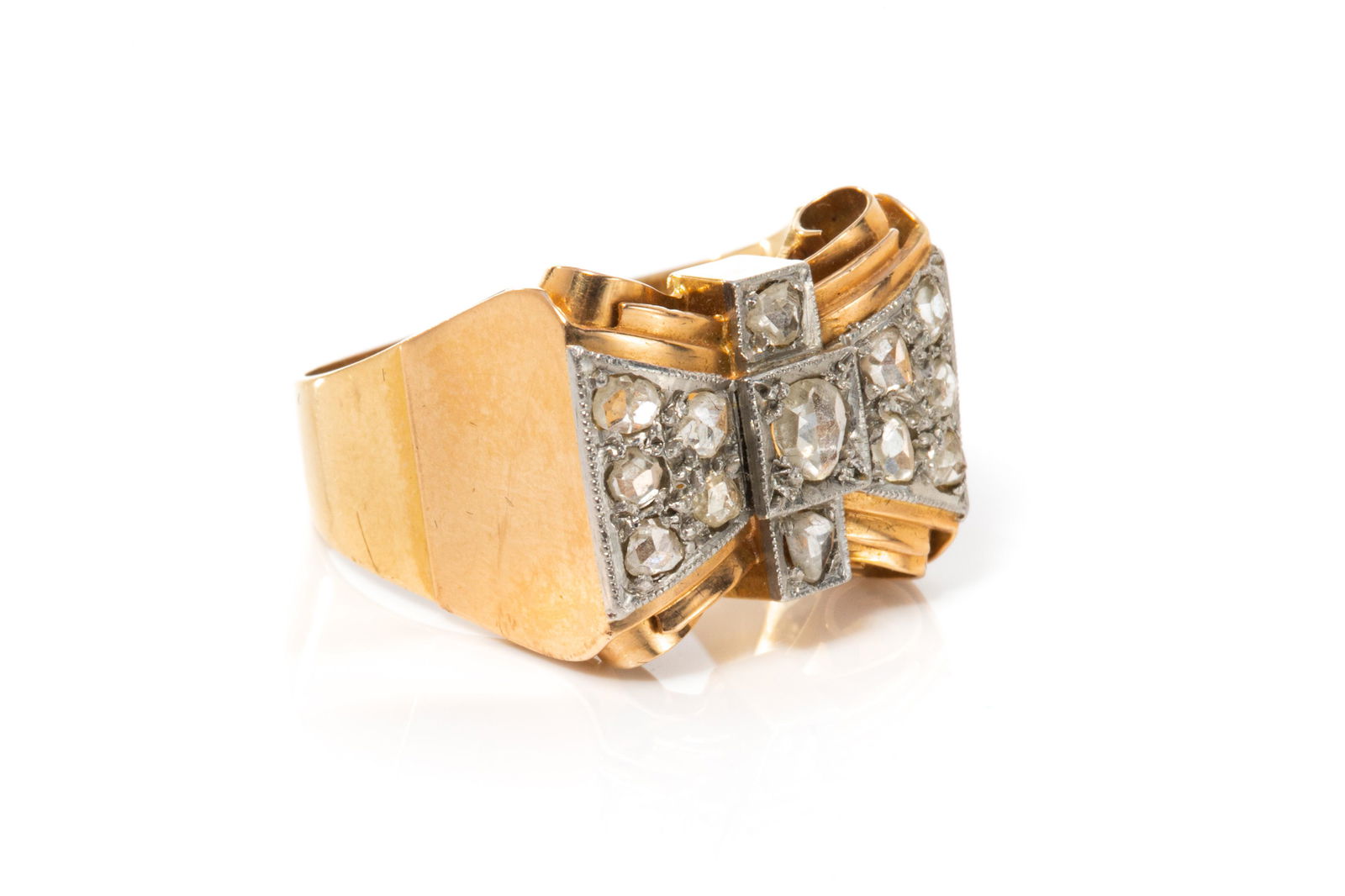18K GOLD & DIAMOND ART DECO BOW RING, 8g (1 of 4)