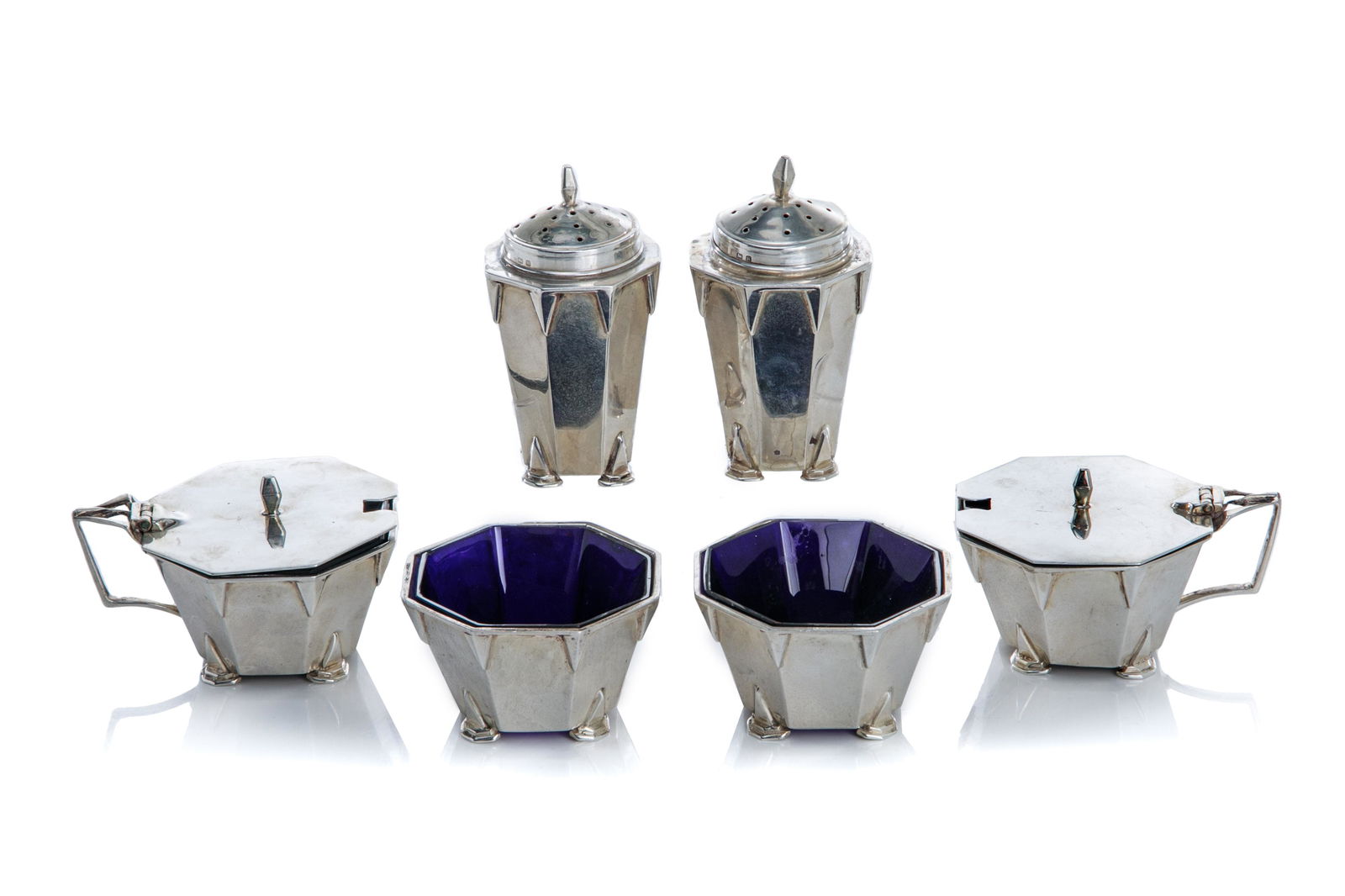 ENGLISH ARTS & CRAFTS SILVER CONDIMENT SET, 247g (1 of 7)