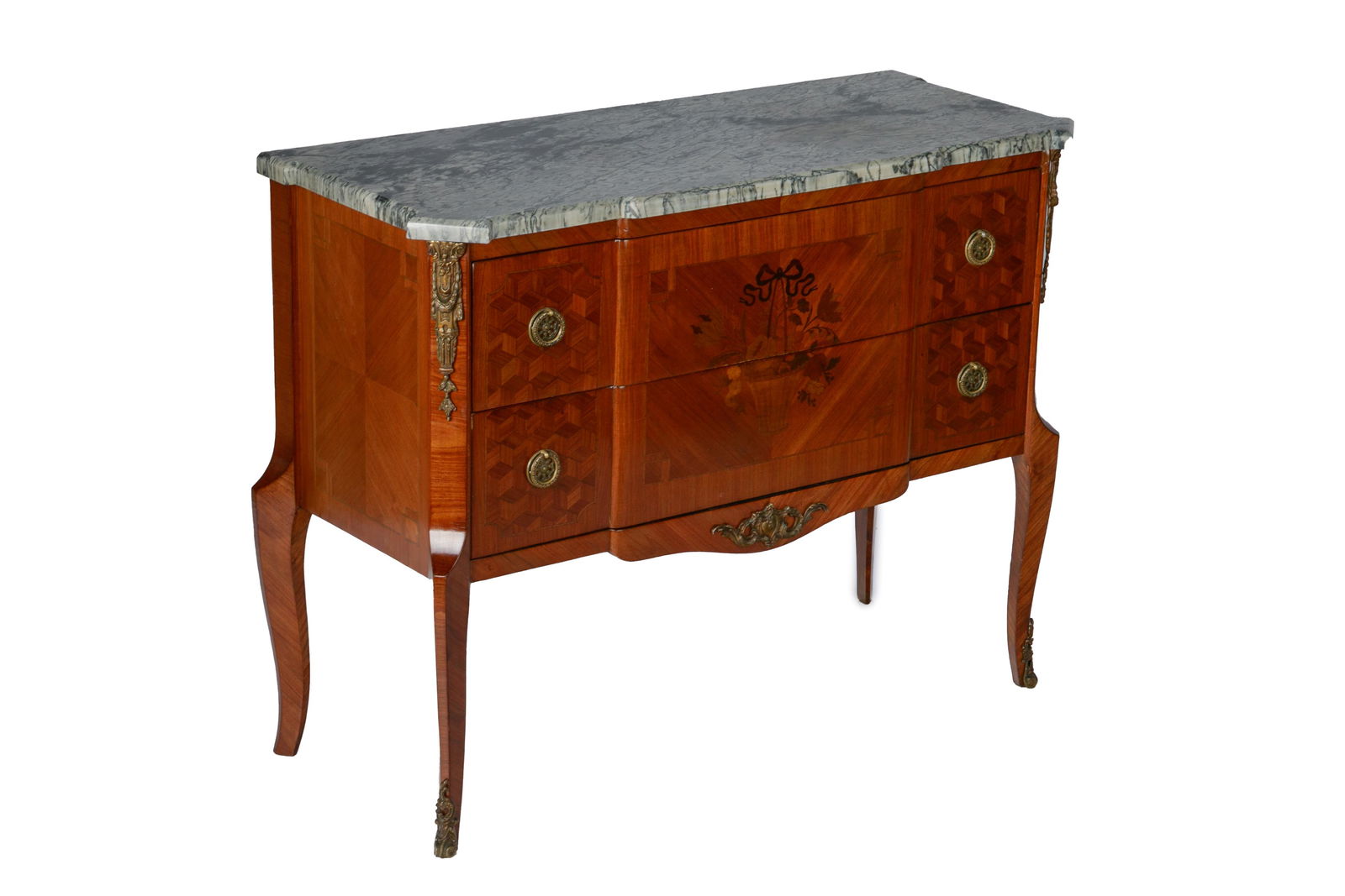 19th C FRENCH ORMOLU & MARBLE TOP COMMODE (1 of 4)