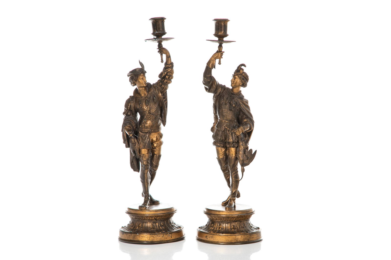 19th C PAIR OF FRENCH FIGURAL SPELTER CANDLESTICKS (1 of 6)