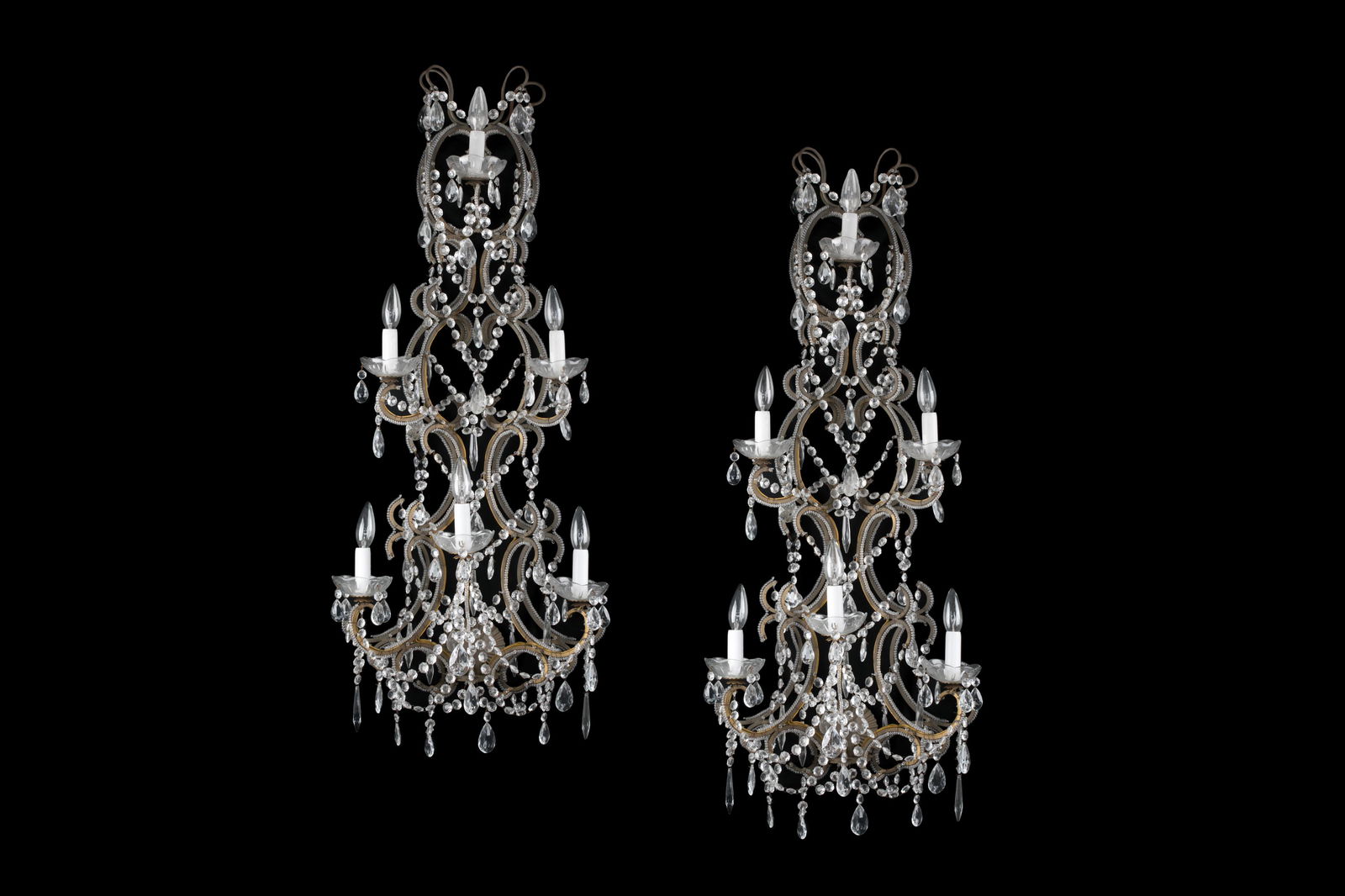 PAIR OF CRYSTAL BEADED WALL SCONCES (1 of 3)