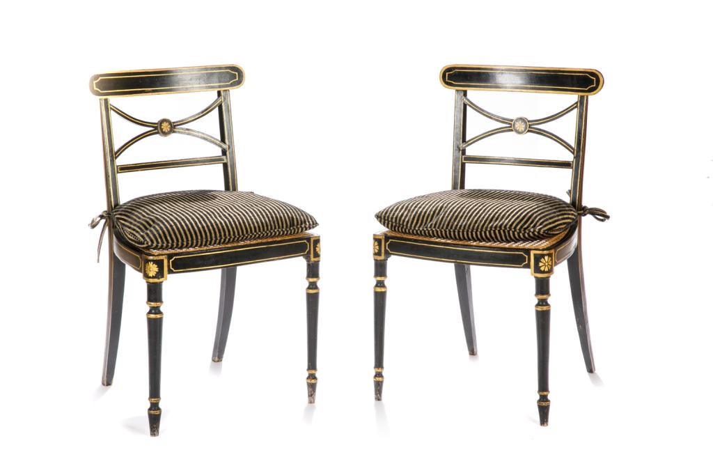 PAIR OF REGENCY BLACK PAINTED OCCASIONAL CHAIRS (1 of 5)