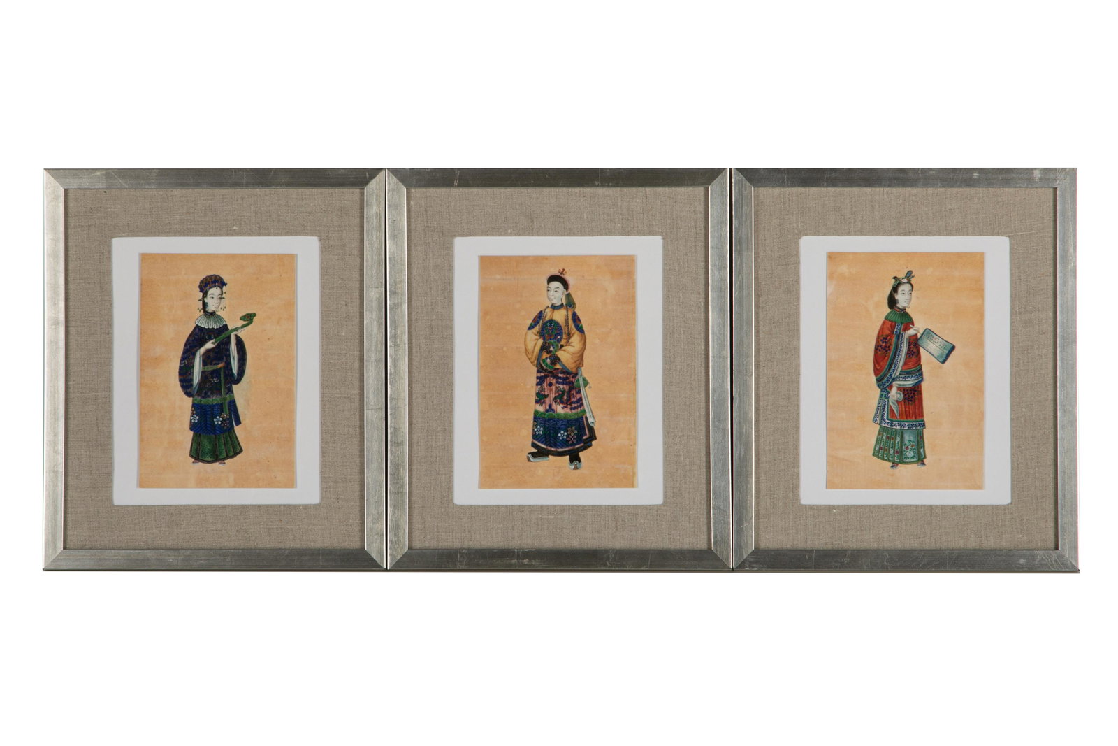 THREE FRAMED CHINESE FIGURAL PITH PAPER PAINTINGS (1 of 4)