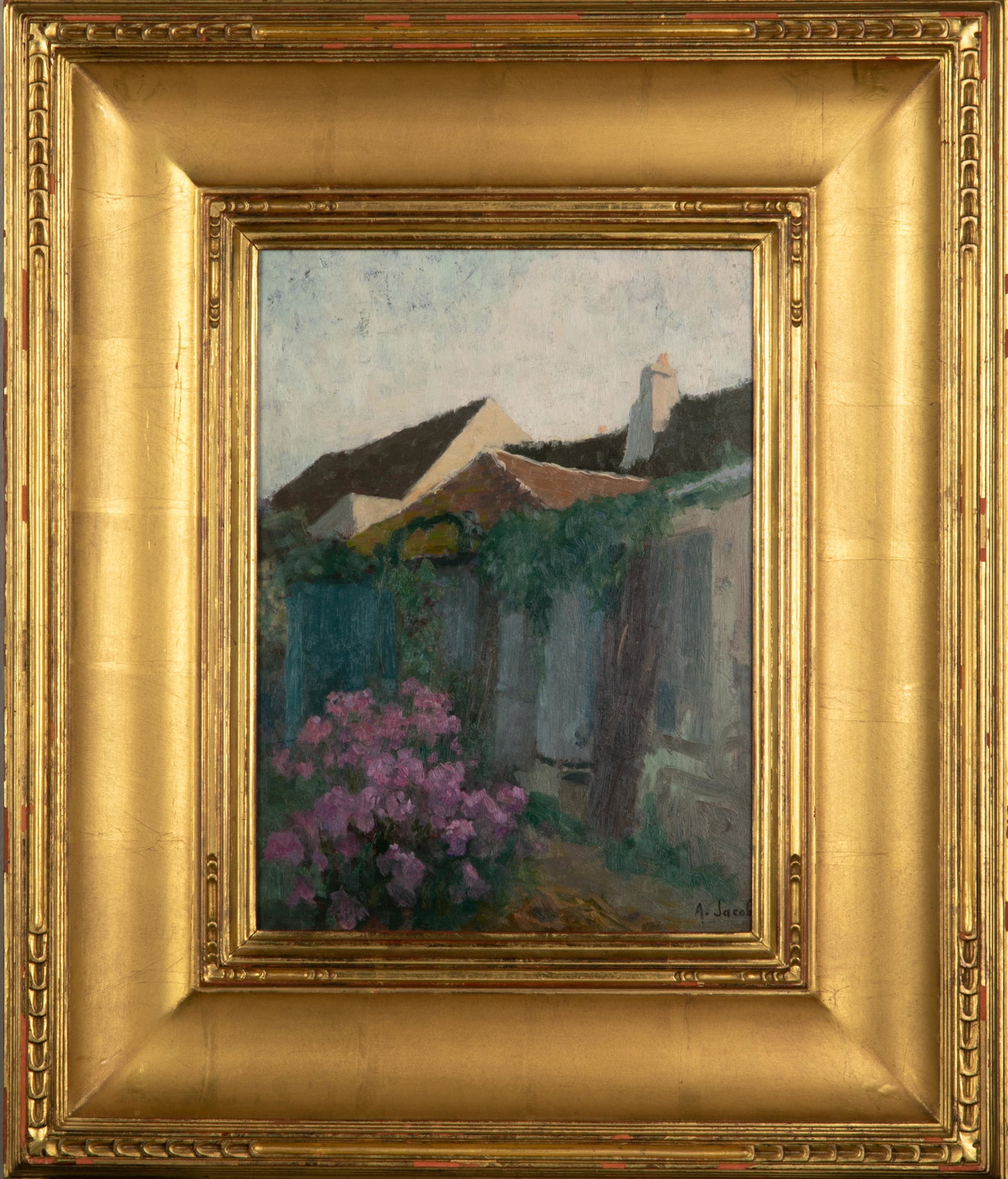 ALEXANDRE JACOB (French, 1876-1972): Untitled (A French Garden) Oil on board Signed lower right; Atelier stamp verso Size: 13 x 9.5 in.