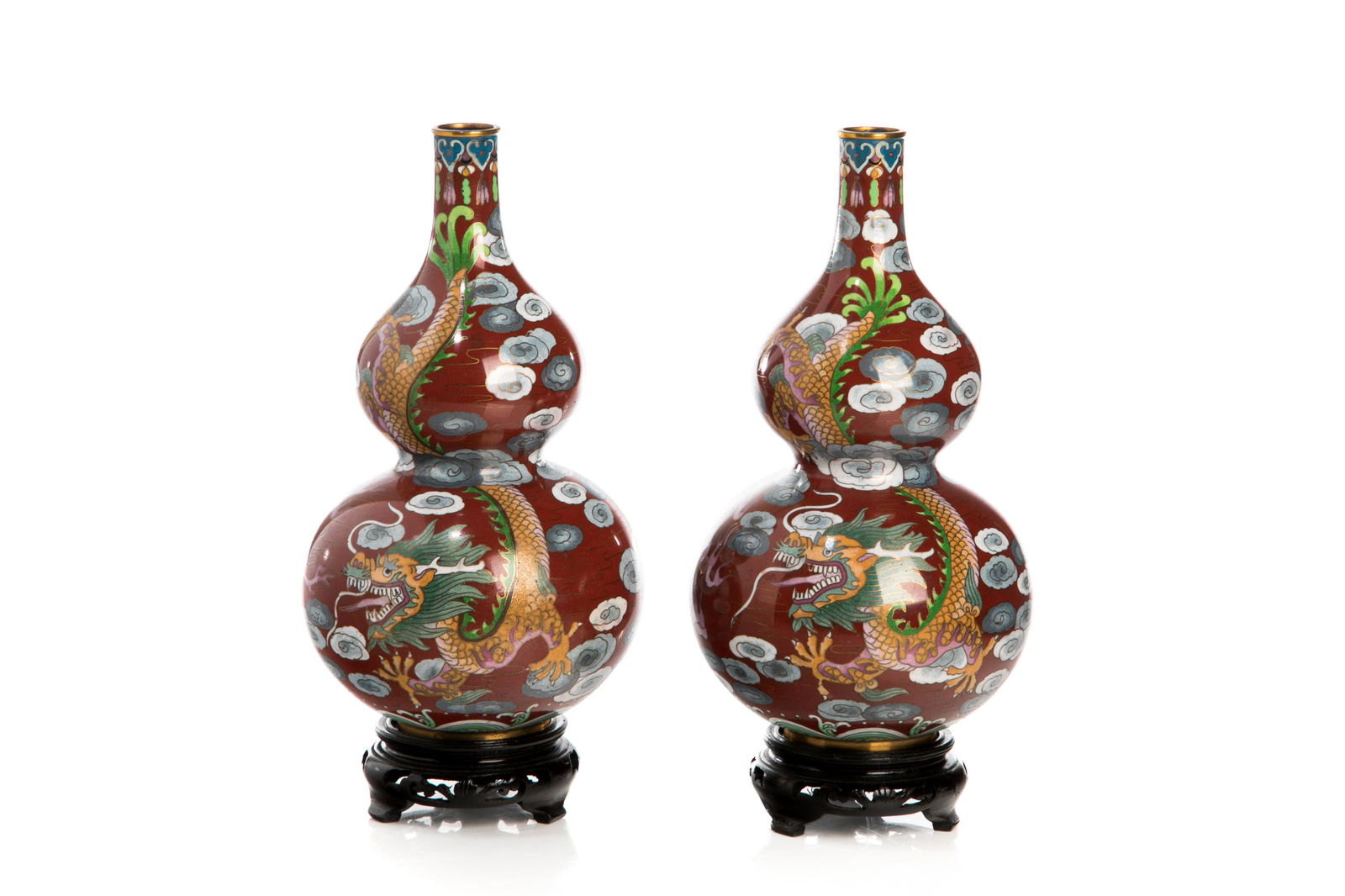 PAIR OF CHINESE DOUBLE GOURD CLOISONNE VASES (1 of 3)