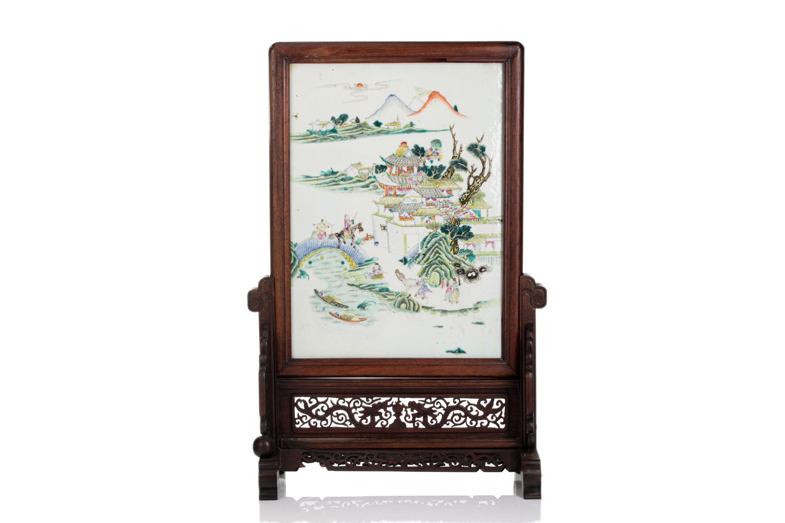 CHINESE PORCELAIN LANDSCAPE PLAQUE AS TABLE SCREEN (1 of 3)