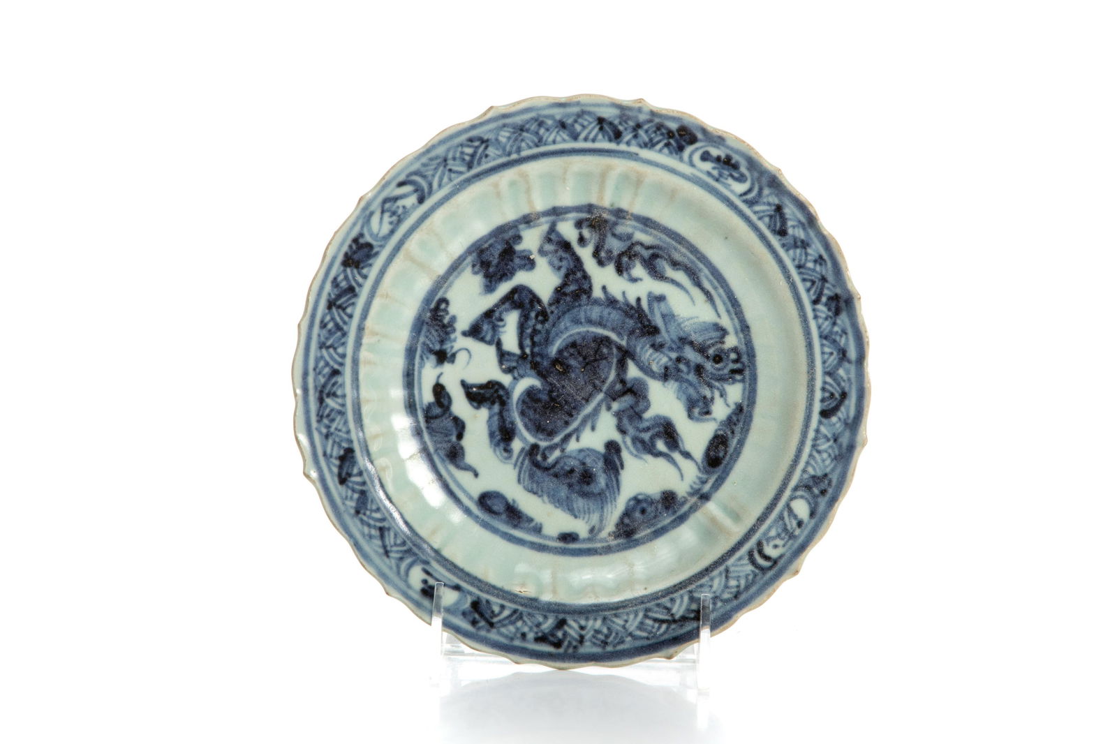 MING DYNASTY  BLUE & WHITE PLATE WITH QILIN BEAST (1 of 3)