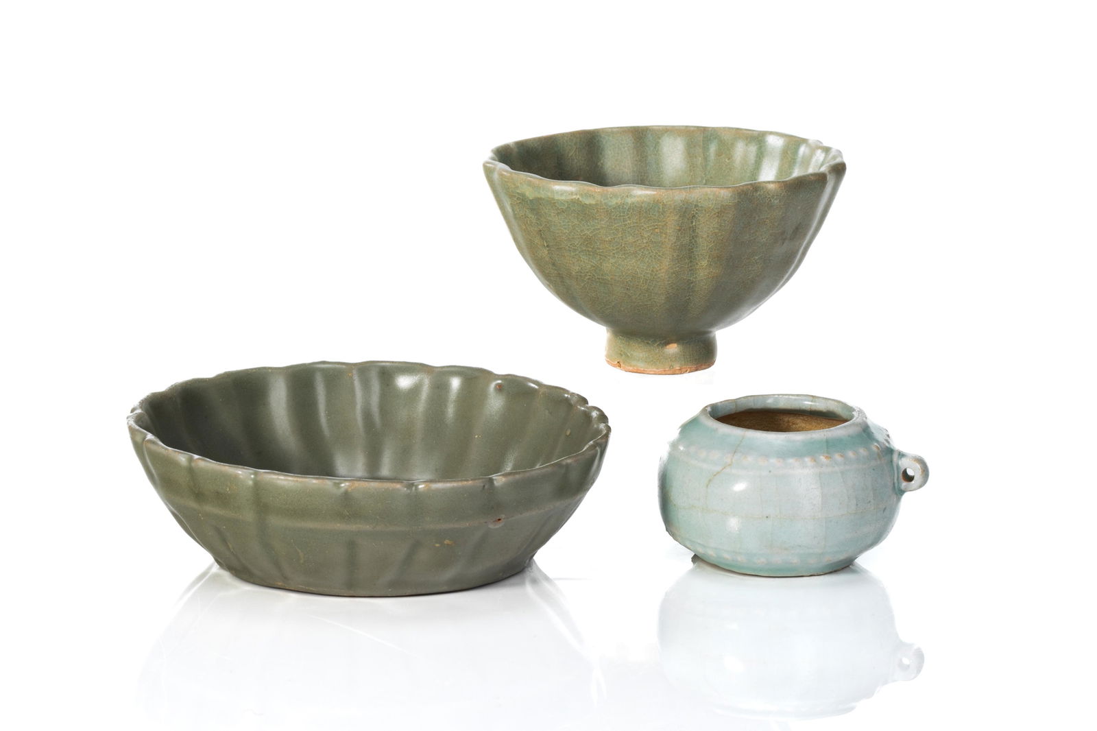 THREE CHINESE CELADON GLAZED POTTERY VESSELS (1 of 3)