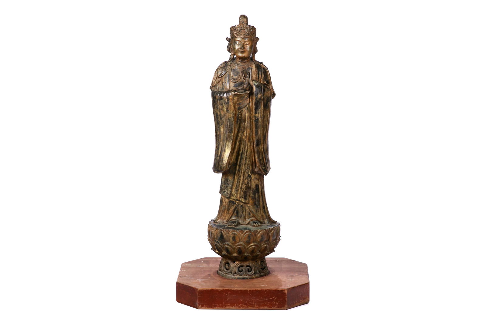 LARGE CHINESE BRONZE GUANYIN ON WOOD BASE (1 of 8)