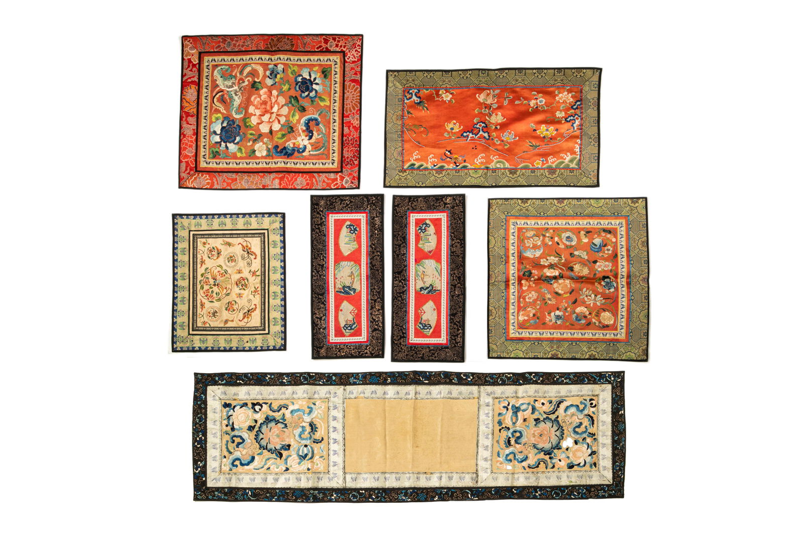 GROUP OF SEVEN CHINESE EMBROIDERED PANELS (1 of 1)