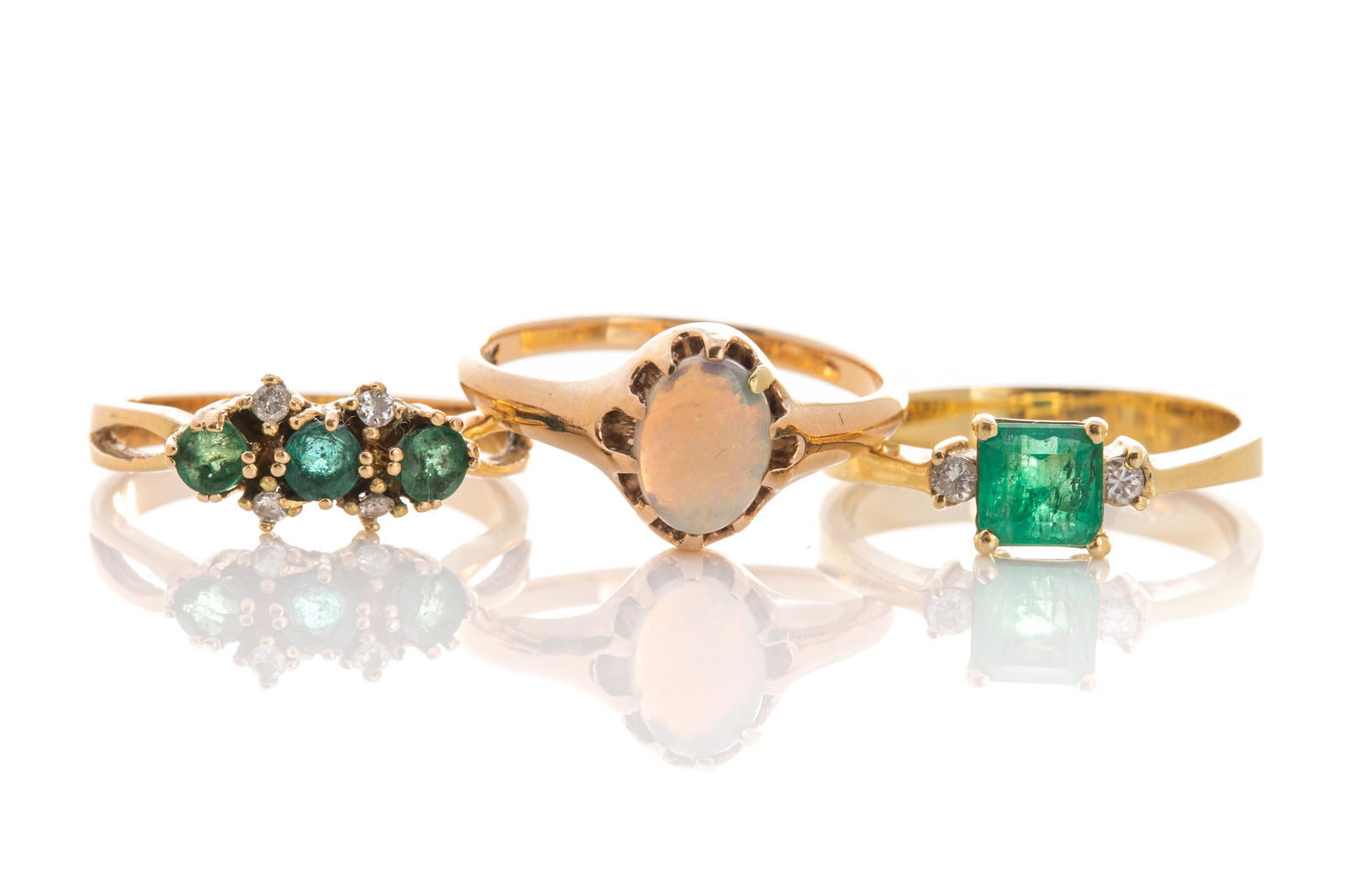 TWO 18K GOLD EMERALD RINGS & ONE OPAL RING, 9g (1 of 3)