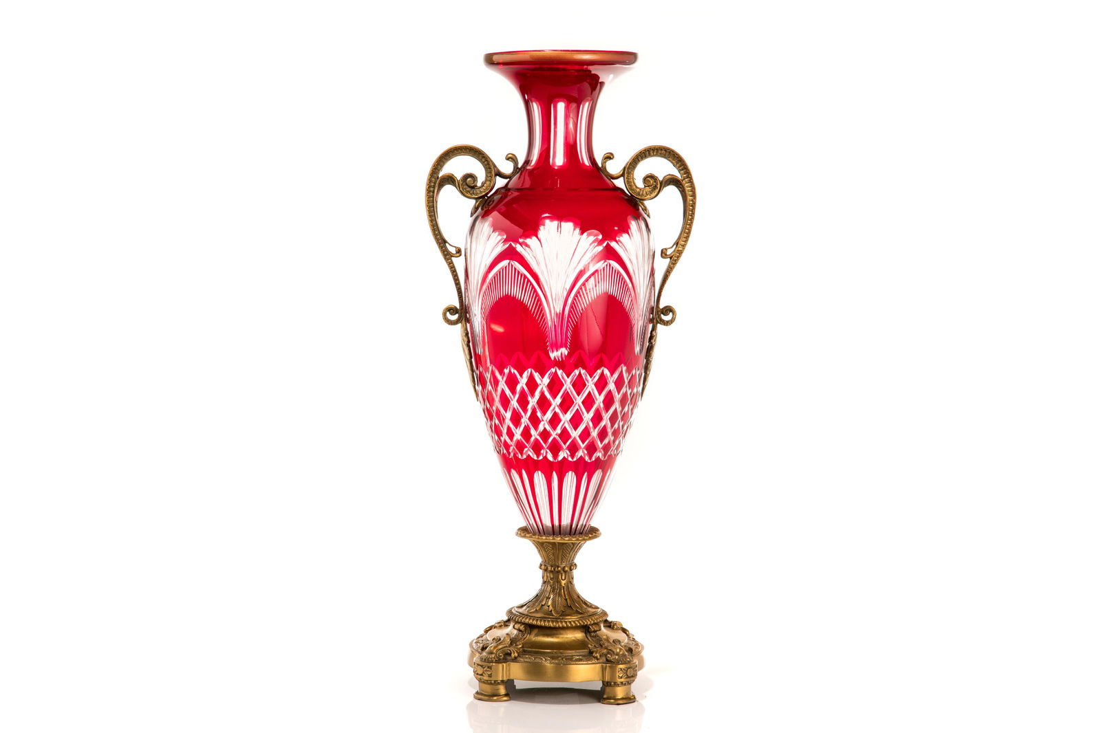 LARGE RUBY GLASS AND BRONZE MOUNTED URN (1 of 5)