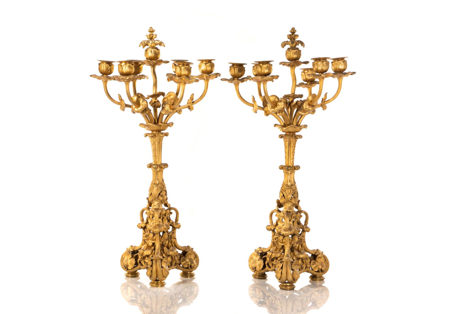 PAIR OF GILT BRONZE MULTI BRANCH CANDLEABRA (1 of 5)