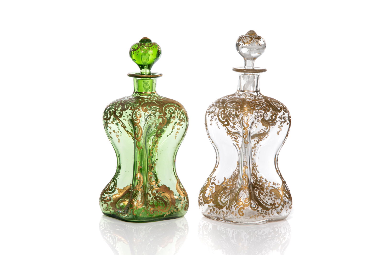 TWO MOSER GILDED GLASS DECANTERS (1 of 6)