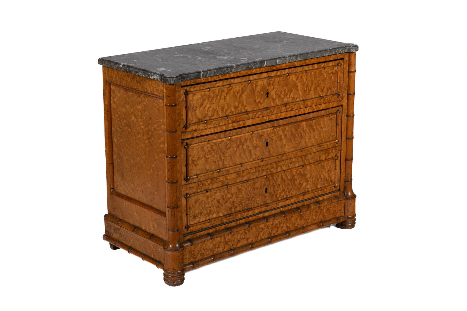 FAUX BAMBOO BIRDS EYE MAPLE MARBLE TOP COMMODE (1 of 5)