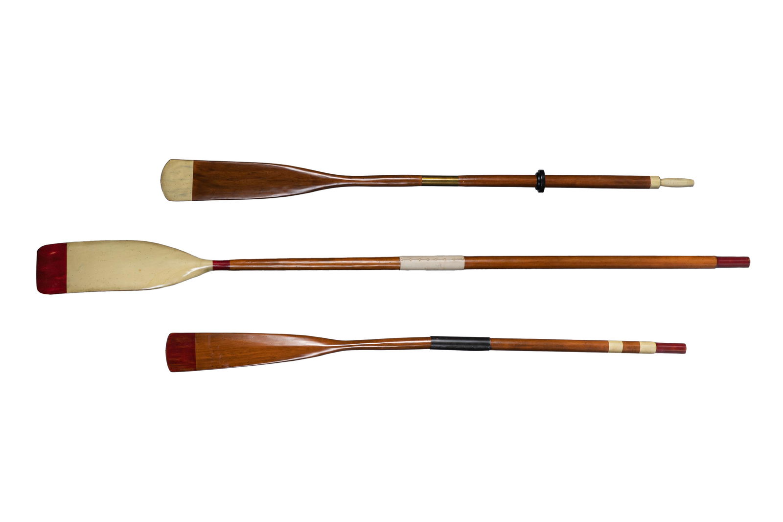 THREE DECORATIVE CARVED WOOD & PAINTED BOAT OARS (1 of 2)
