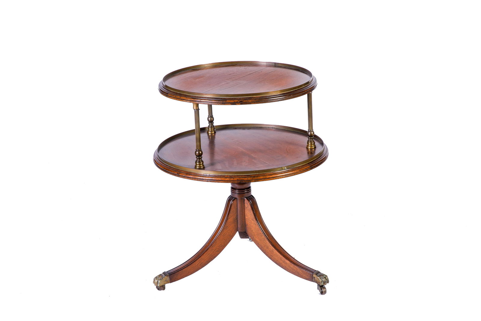 TWO-TIERED MAHOGANY SERVER WITH BRASS CASTERS (1 of 2)