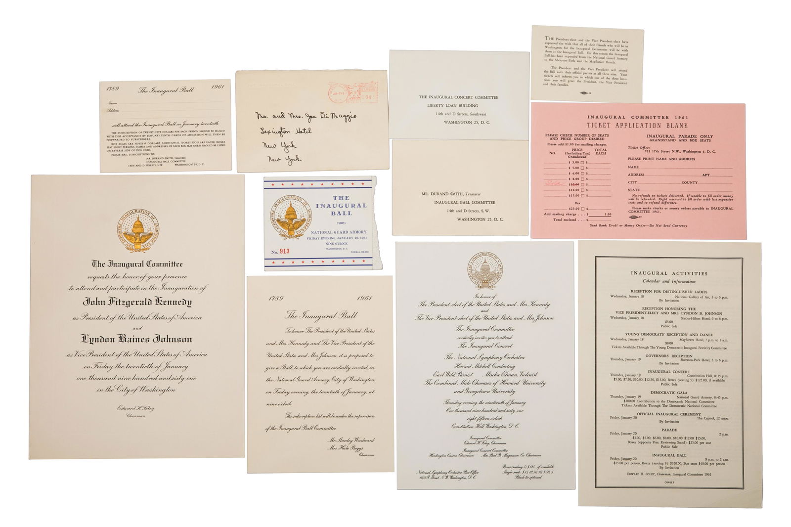 JFK INAUGURAL INVITATION TO JOE DIMAGGIO (1 of 6)