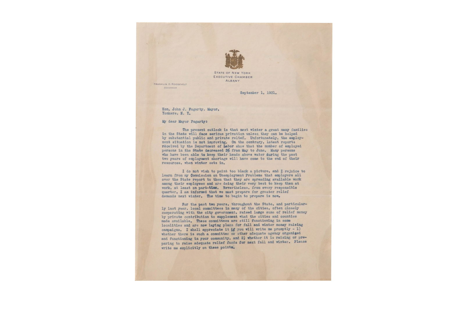 FRANKLIN D. ROOSEVELT TYPED LETTER SIGNED (1 of 3)