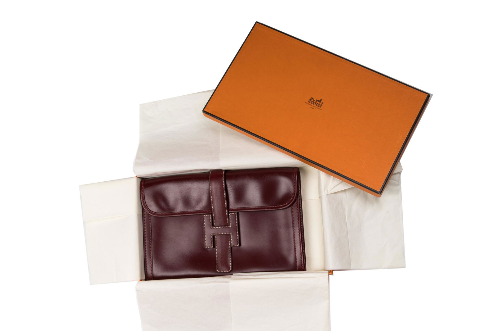 HERMES FRANCE BORDEAUX LEATHER JIGE CLUTCH (1 of 4)