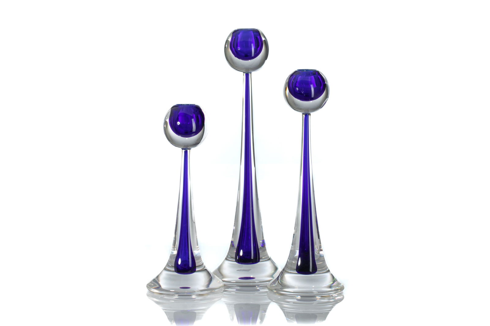THREE CENEDESE MURANO BLOWN GLASS CANDLESTICKS (1 of 2)