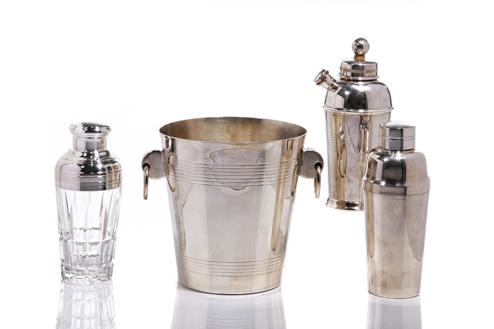 FRENCH SILVERPLATE ICE BUCKET & THREE SHAKERS (1 of 4)