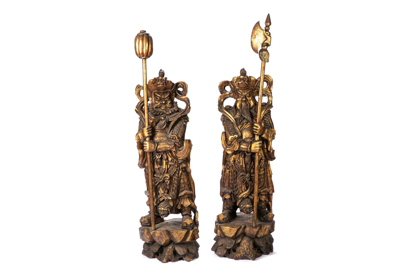 PAIR OF CHINESE CARVED AND GILT WOOD WARRIORS (1 of 12)