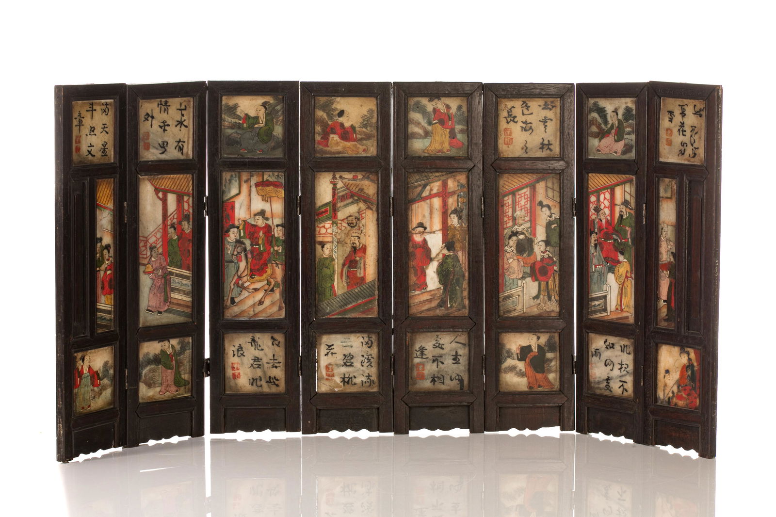 19TH C. CHINESE EIGHT PANELS PAINTED TABLE SCREEN (1 of 11)
