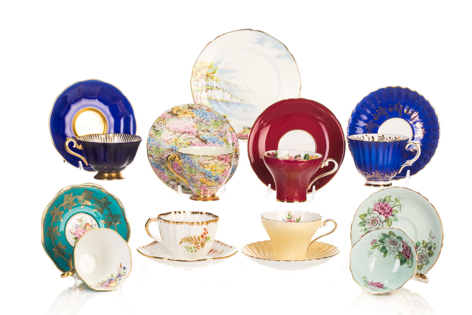 EIGHT ENGLISH PORCELAIN CUPS & SAUCERS (1 of 11)