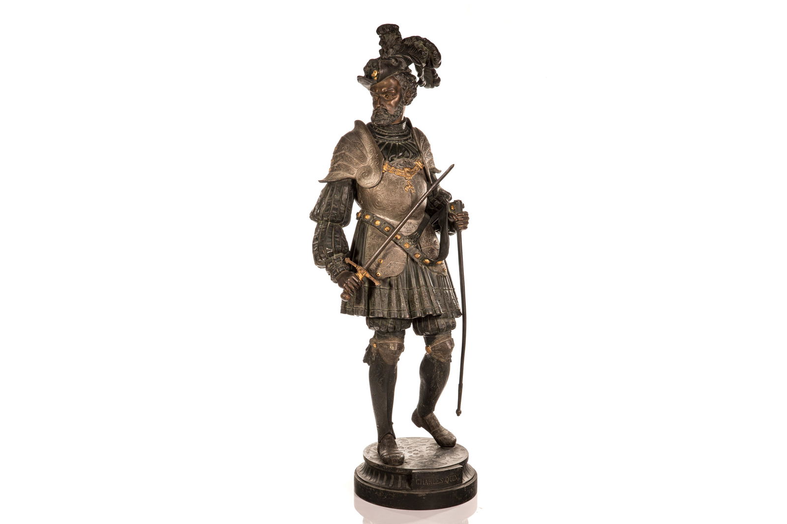 19th C COLD PAINTED METAL SCULPTURE OF CHARLES V (1 of 8)