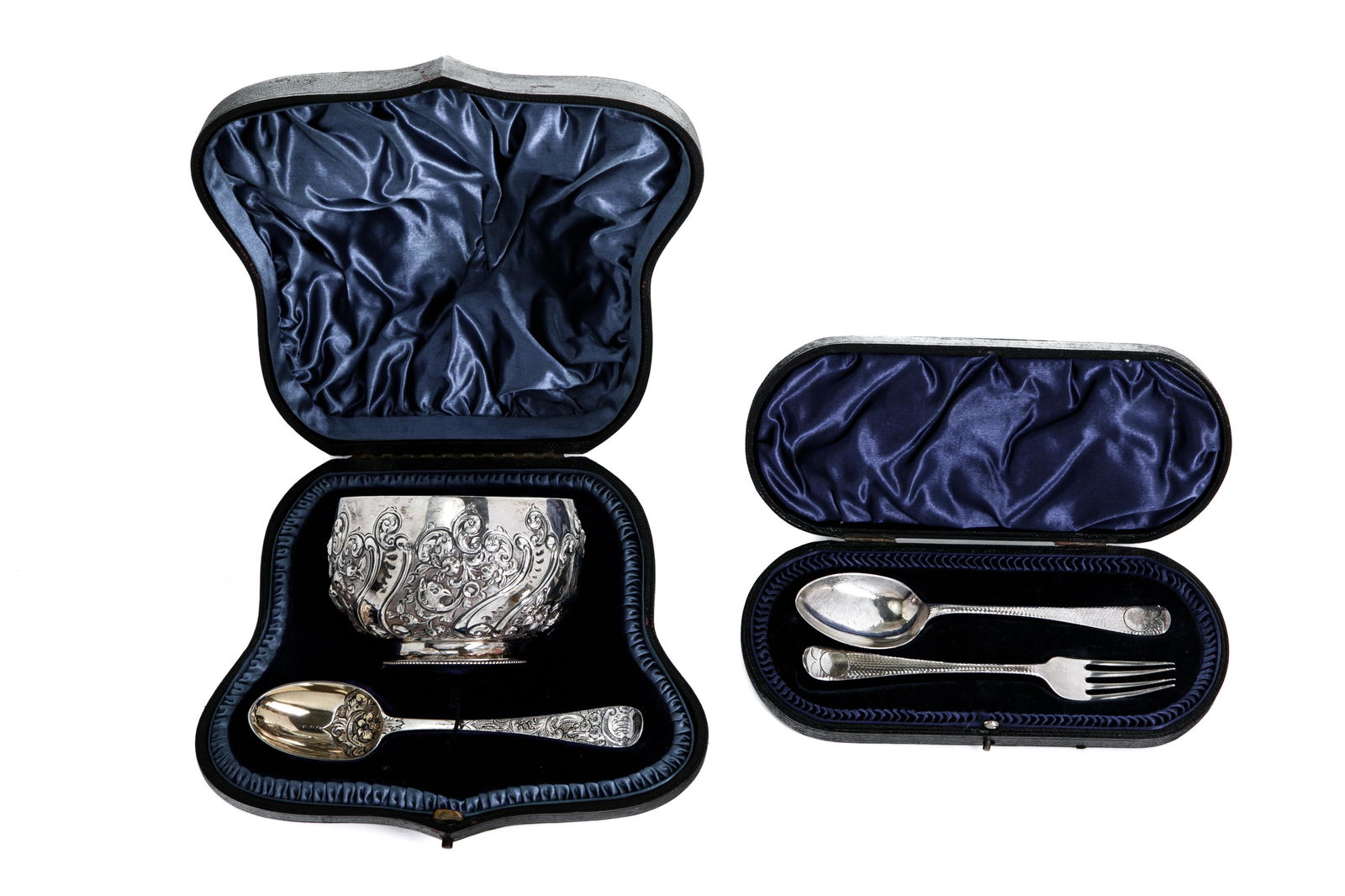 CASED VICTORIAN ENGLISH SILVER BOWL & SPOON, 230g (1 of 8)