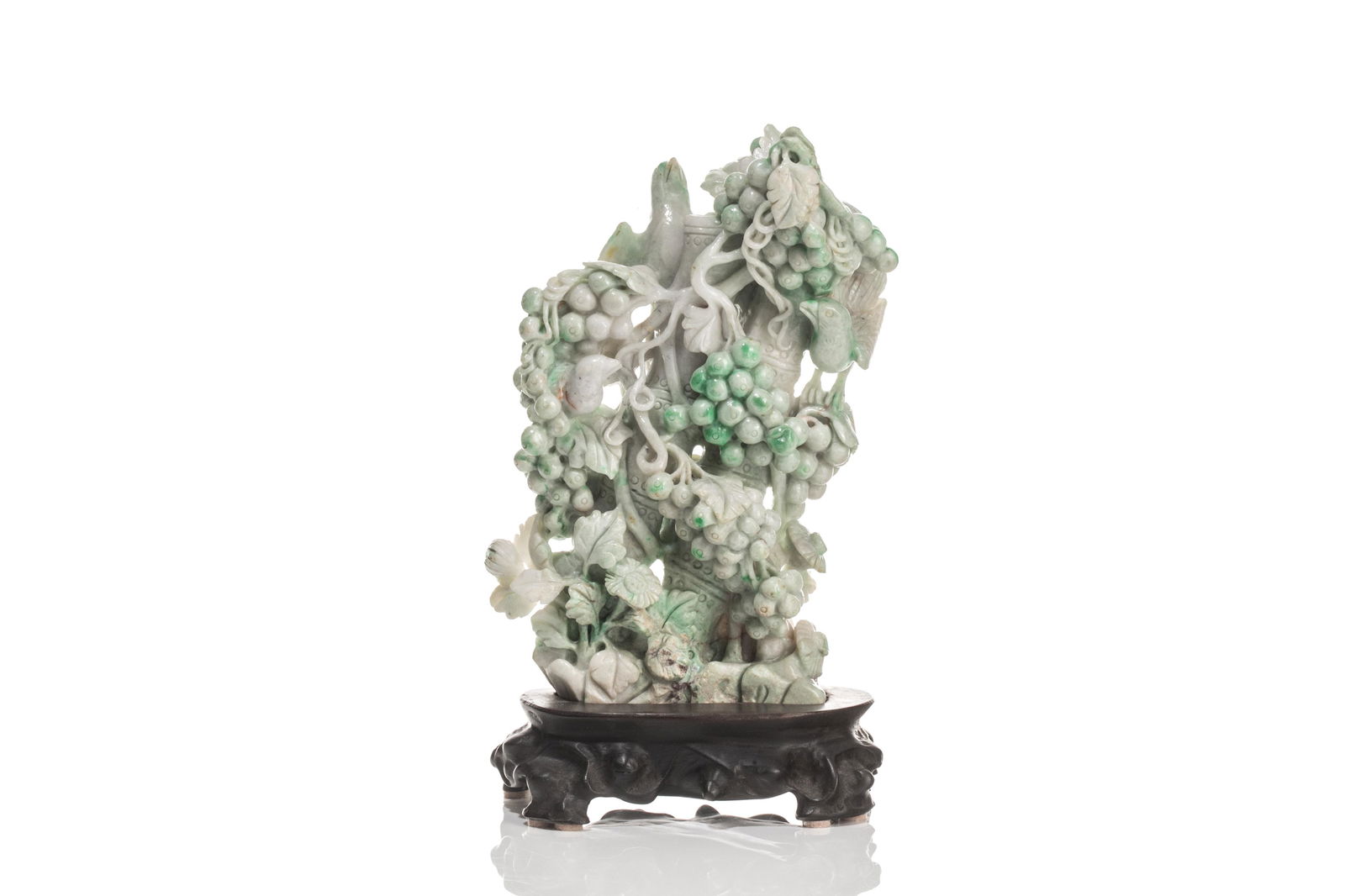 CHINESE JADEITE CARVING OF BAMBOO, GRAPES & BIRDS (1 of 12)
