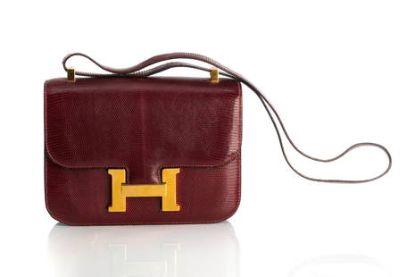 Hermes Burgundy Lizard Skin Leather 23cm Constance Shoulder Bag – On Que  Style