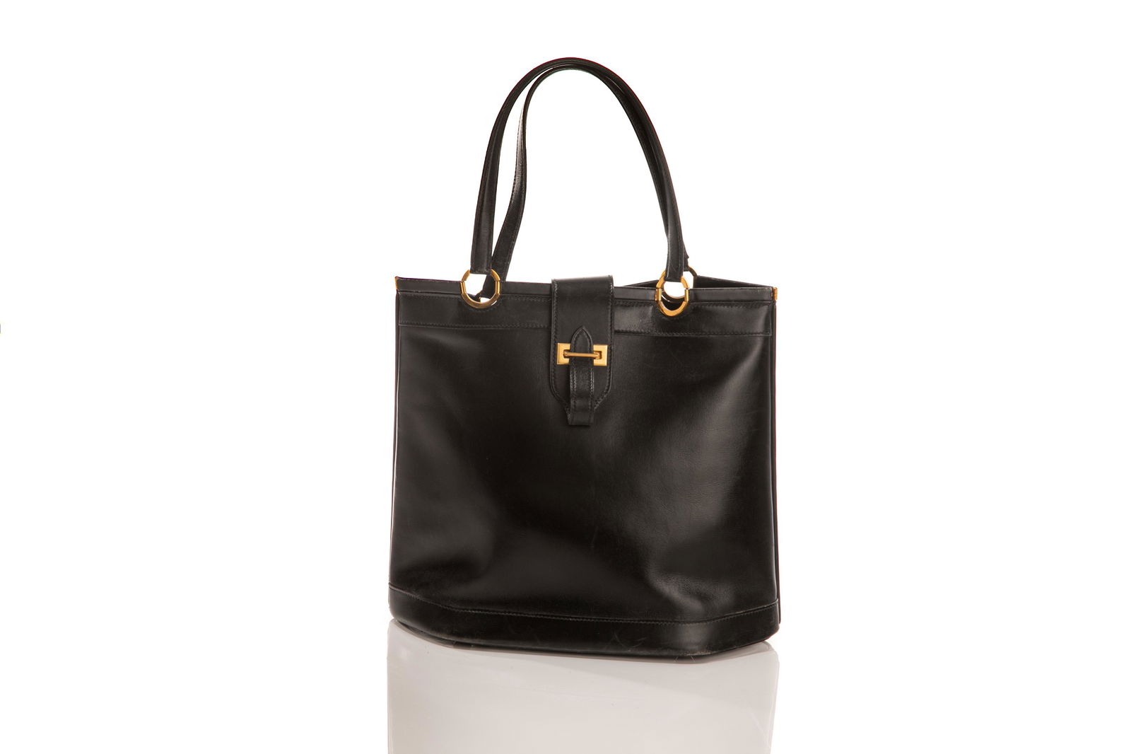 VINTAGE HERMES BLACK LEATHER TOTE (1 of 4)