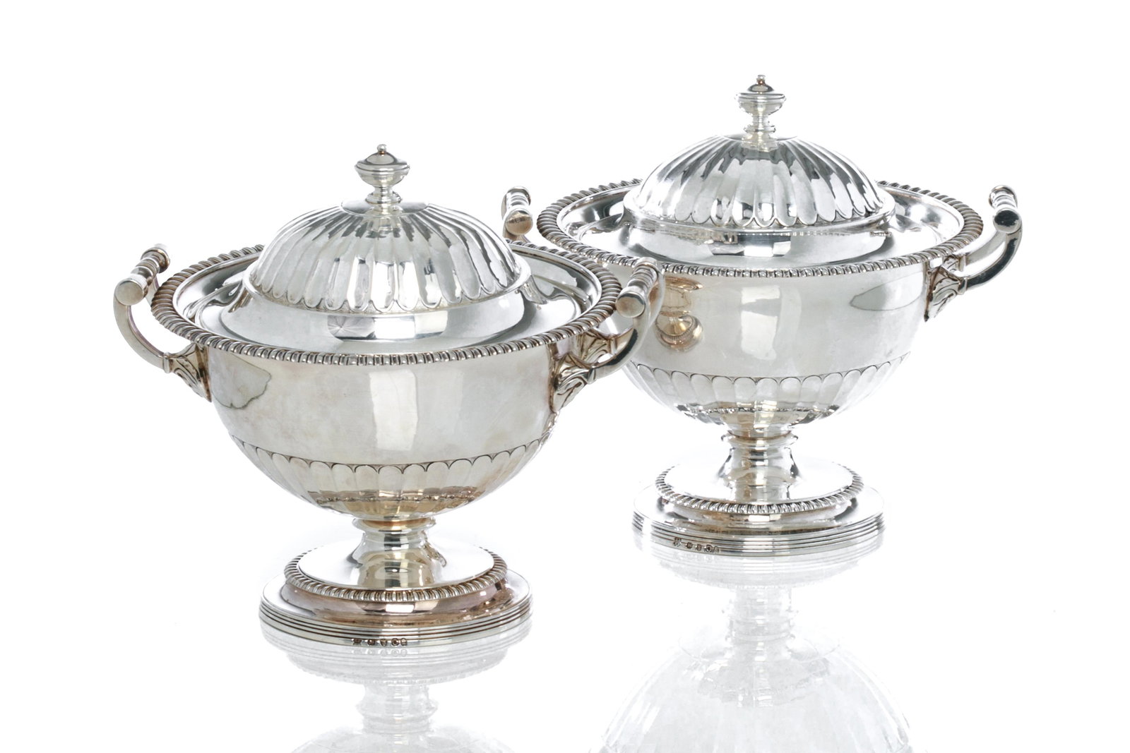 PAIR OF GEORGE III ENGLISH SILVER SAUCE TUREENS (1 of 3)
