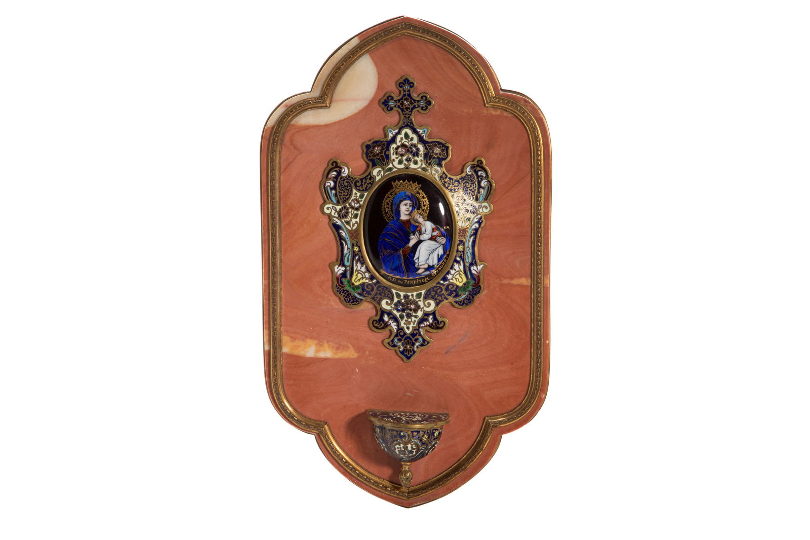 FRENCH CHAMPLEVE ENAMEL HOLY WATER FONT (1 of 2)