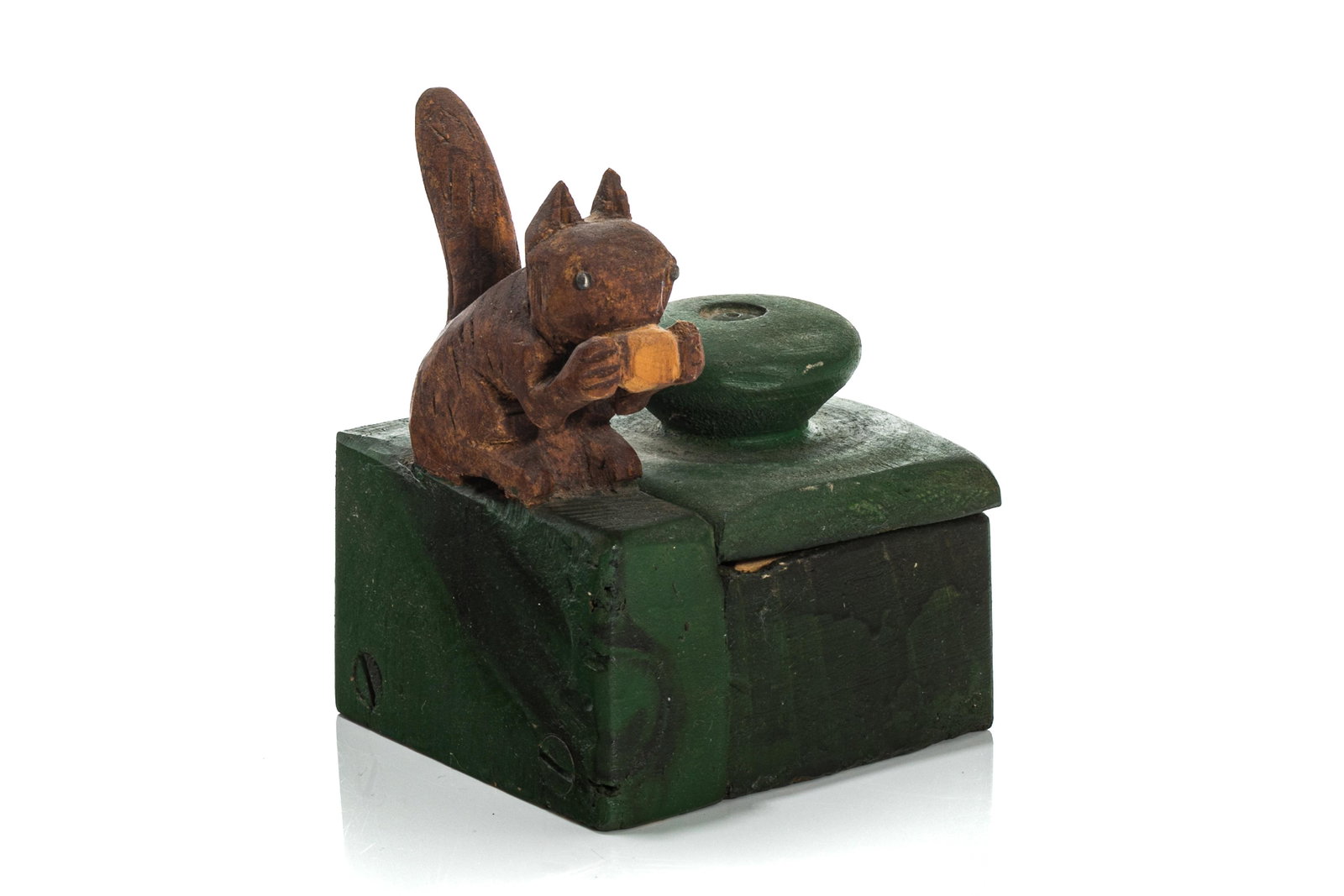 ERSKINE BROWN (Ontario, 1892-1981): Squirrel match box polychromed wood 4" x 5" With handwritten note stating provenance of estate of Erskine Brown purchased 1983