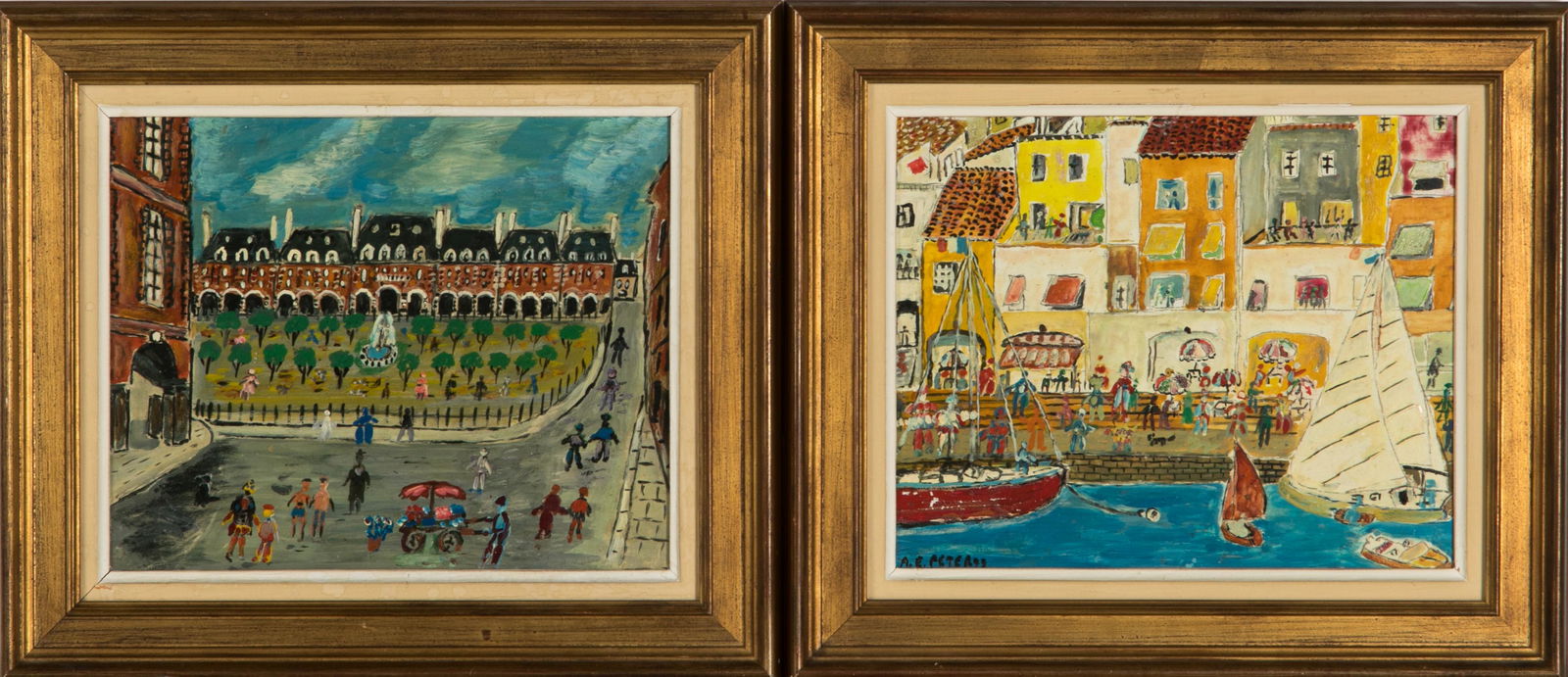 TWO FOLK PAINTINGS BY A.E. PETER (1 of 5)