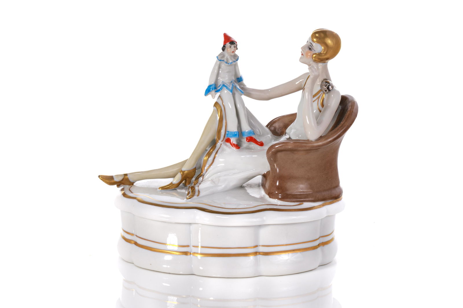 ART DECO PORCELAIN POWDER JAR WITH FIGURES (1 of 5)