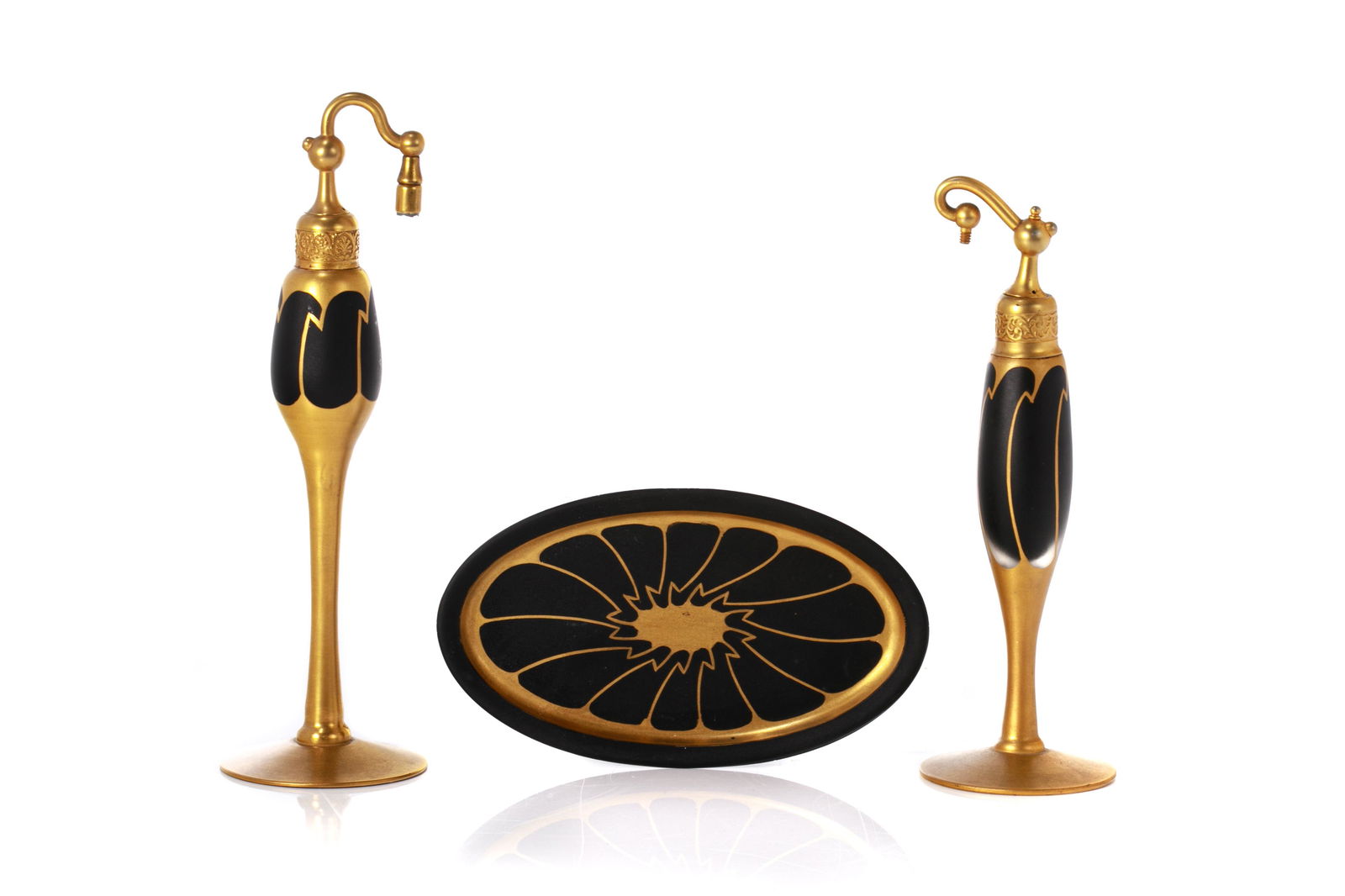 TWO DEVILBISS ART DECO PERFUME ATOMIZERS & DISH (1 of 3)