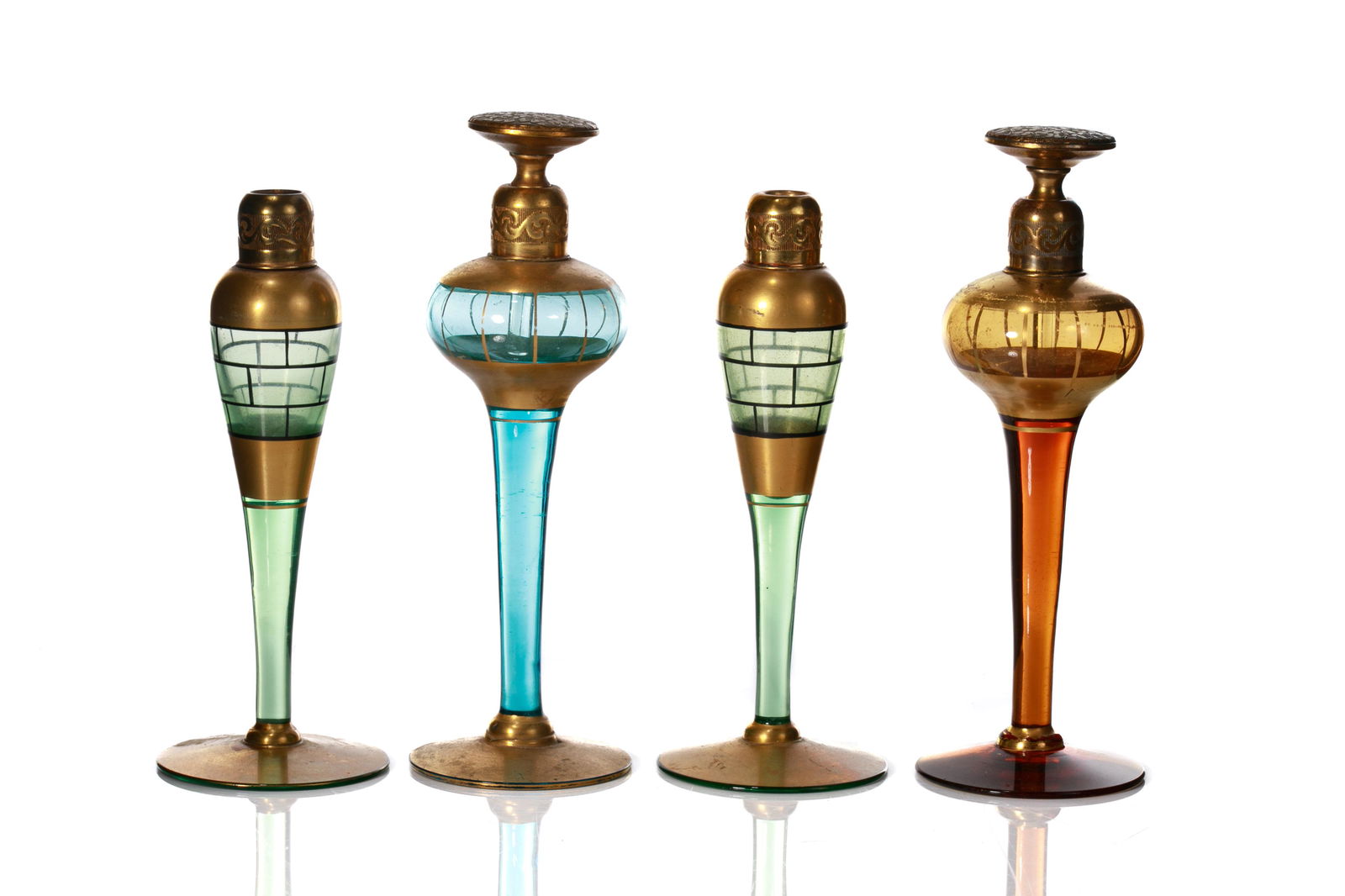 FOUR VOLUPTE ART DECO GLASS PERFUME BOTTLES (1 of 2)